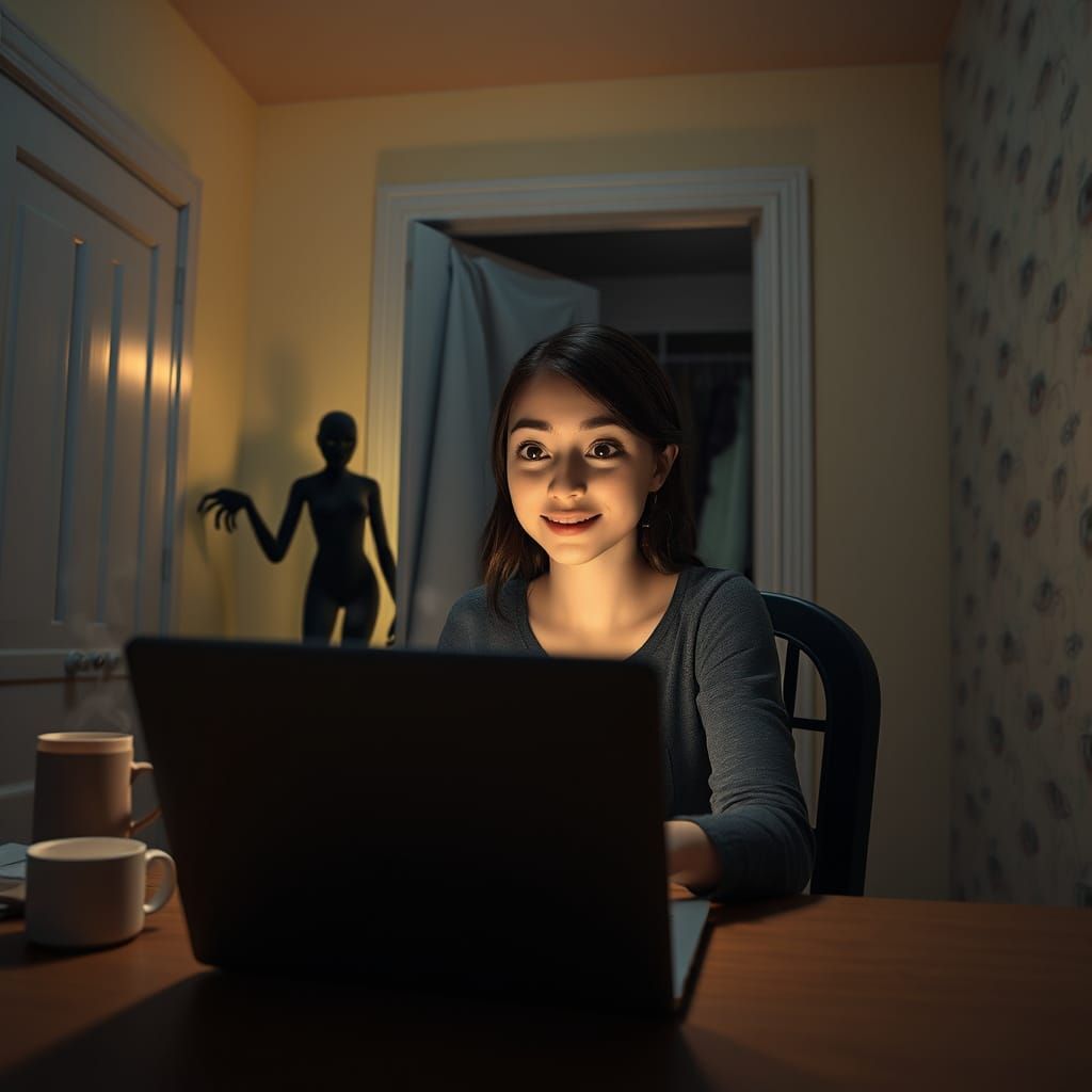 Creeping Horror Behind Webcam: 3D Digital Art