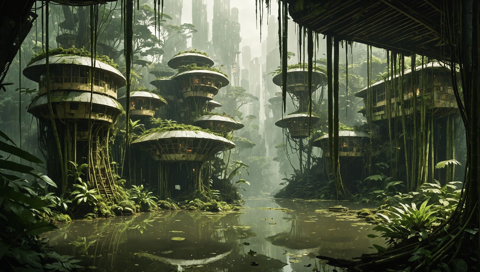 Derelict Blade Runner City Reclaimed by Rainforest in a Drea...