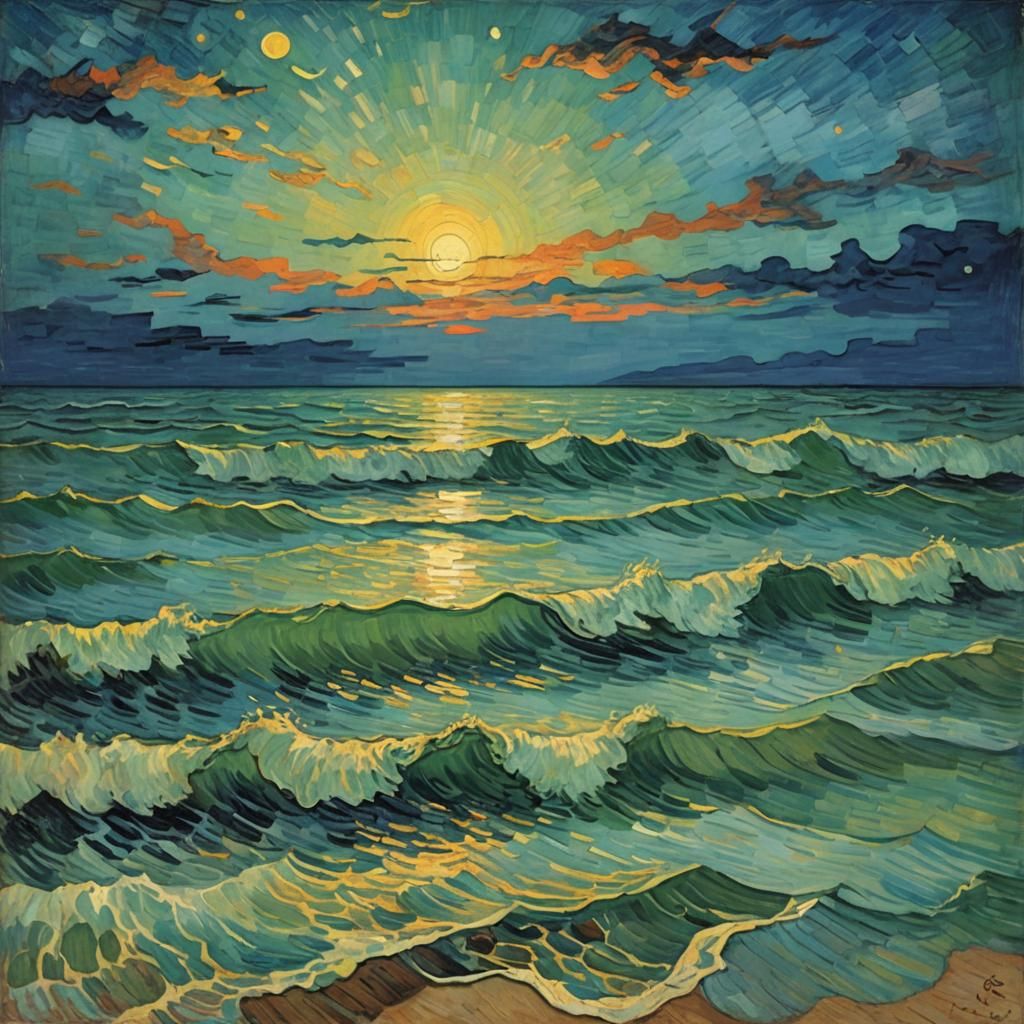 Grecian Seas Painting in Van Gogh Style
