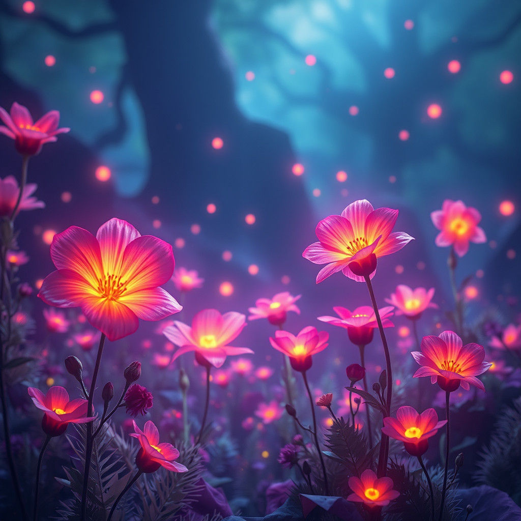 Ethereal Flower Dance in a Dreamlike Landscape