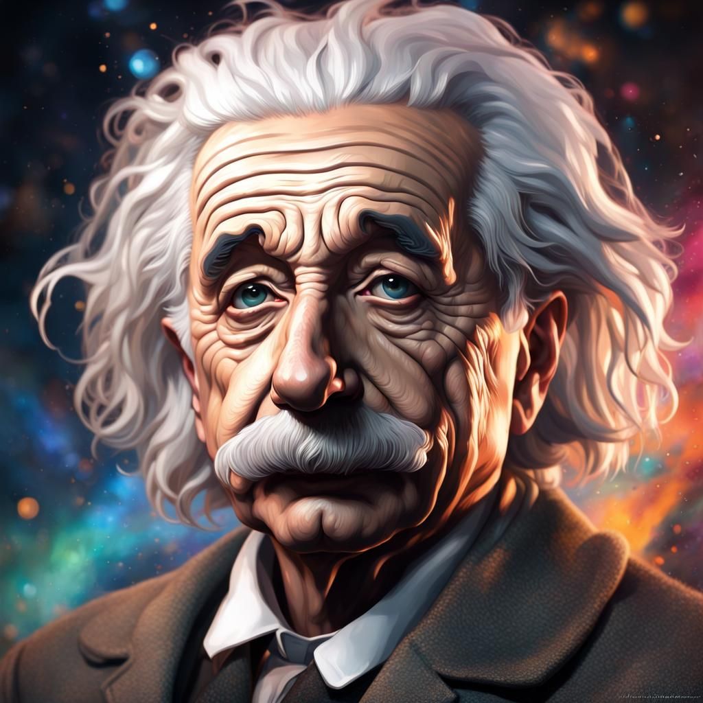 Einstein Portrait with Black Hole, Digital Art