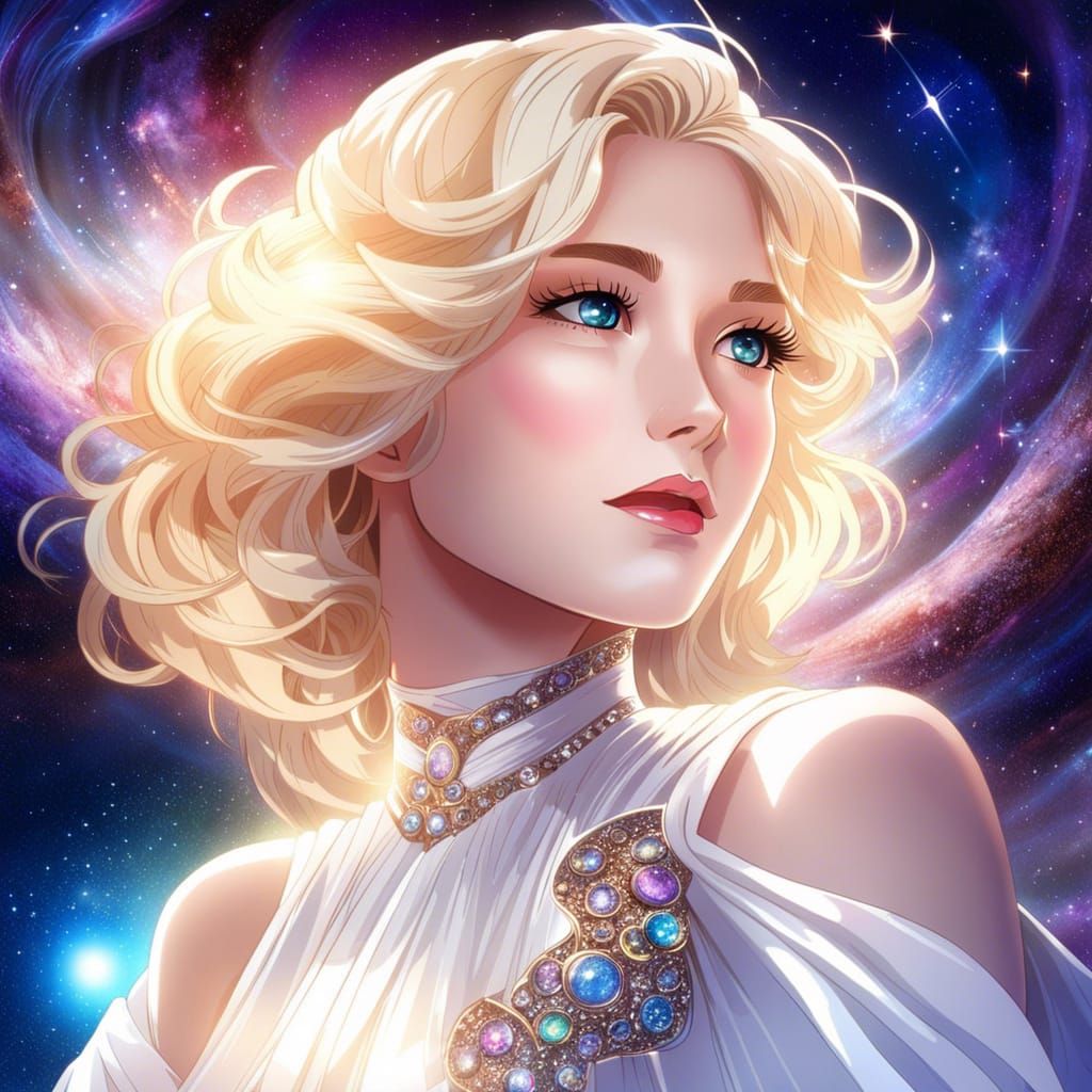 Anime Woman with Galaxy Background in 16k