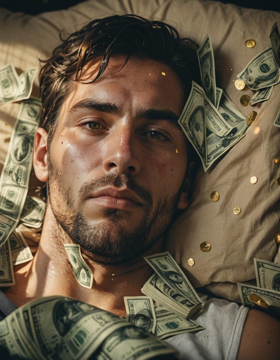 Cinematic Image of Person Surrounded by Money