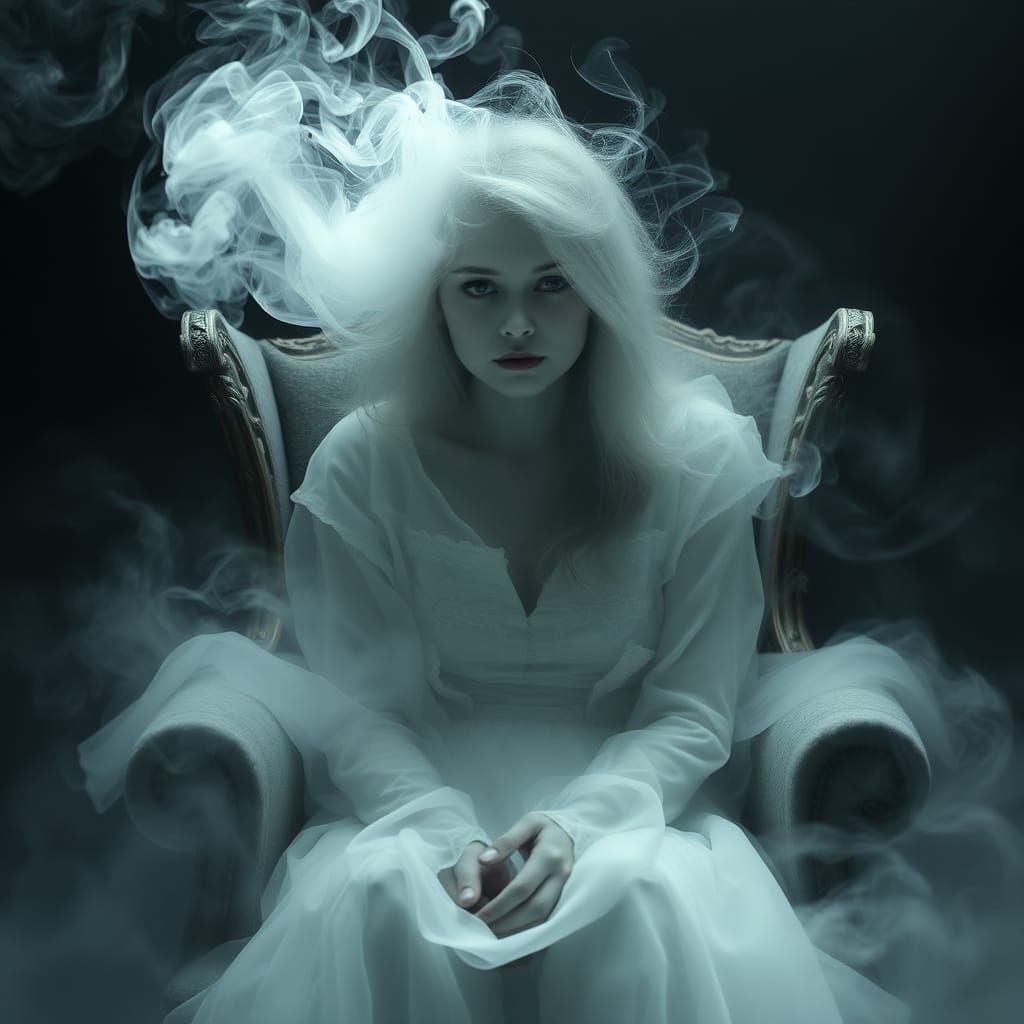 Insubstantial Female Ghost Portrait in White Mist