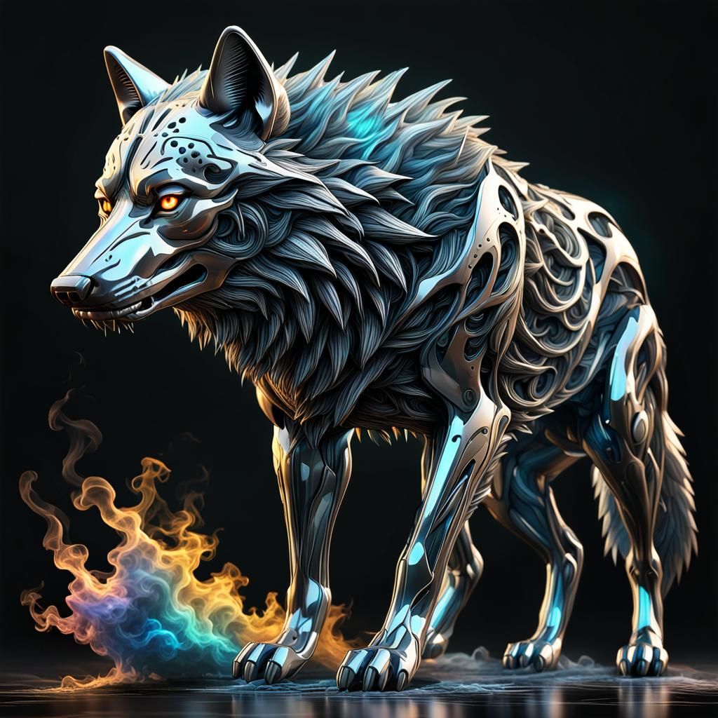 Ethereal Smoke Wolf in Abstract Metal Style