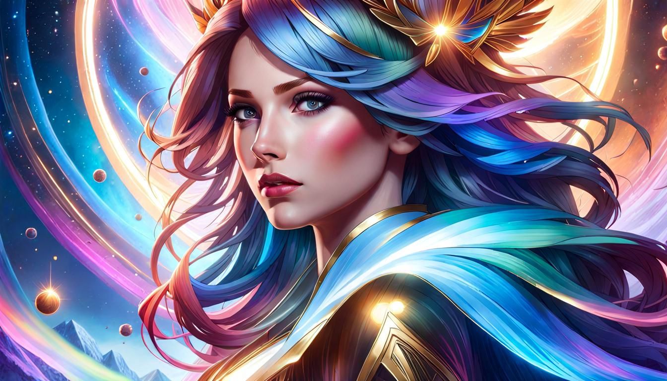 Goddess of Galaxies with Rainbows and Waterfalls