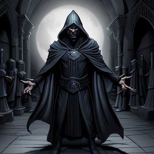 Hooded Cultist Enters King's Court: Chiaroscuro Art