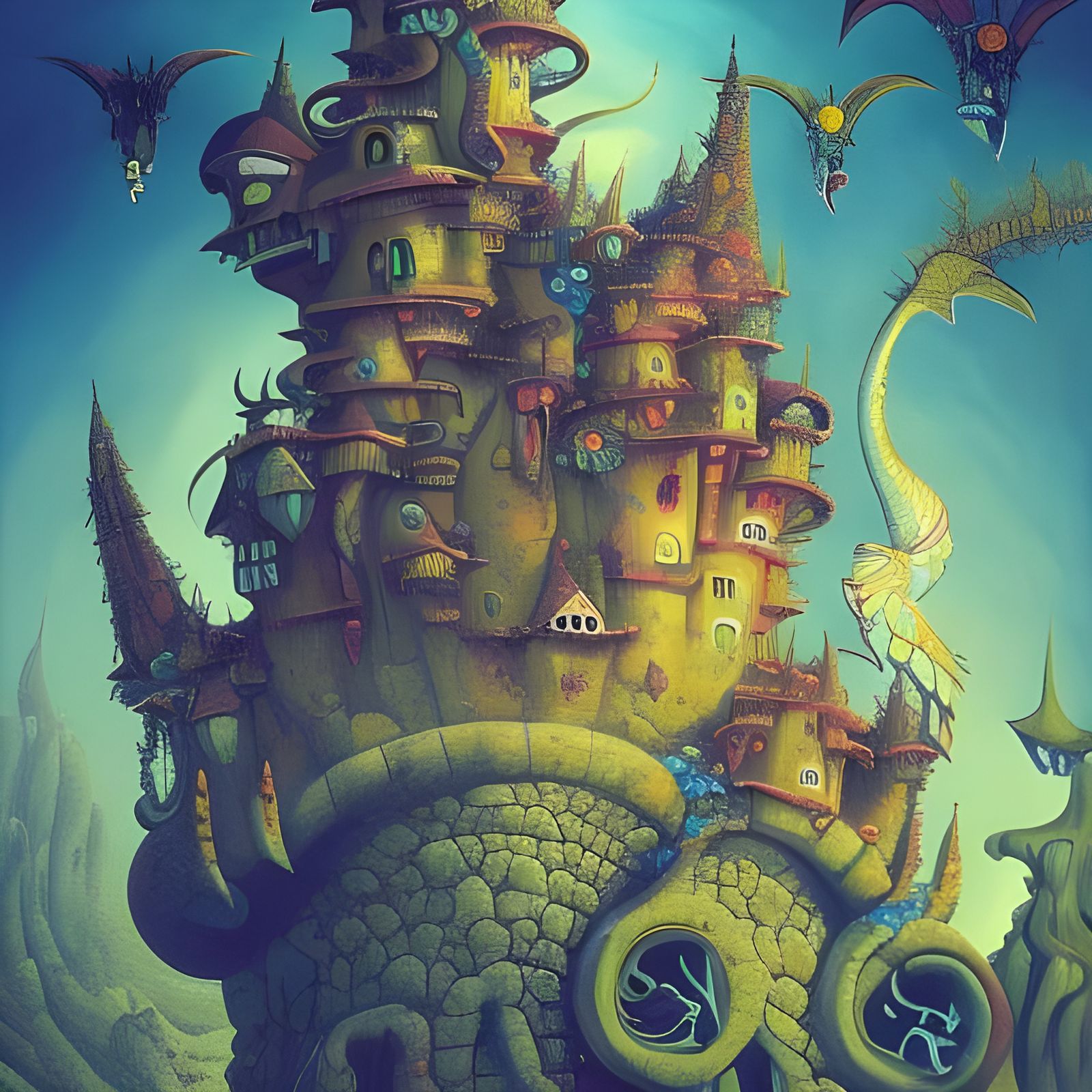 Surreal Castle Waterfall in Burton Style