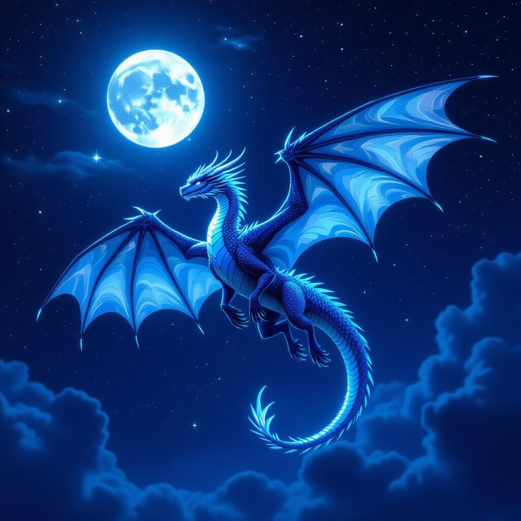 Iridescent Dragon Soaring Through Starry Night Sky