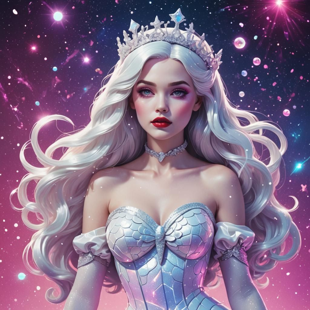 Snow White Space Mermaid in Synthwave Neon