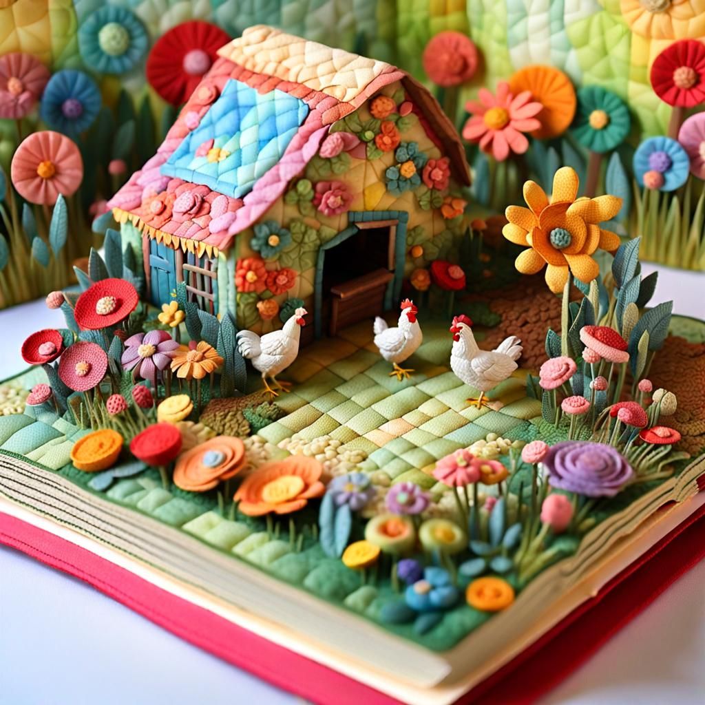 Quilted 3D Pop-Up Summer Market Scene
