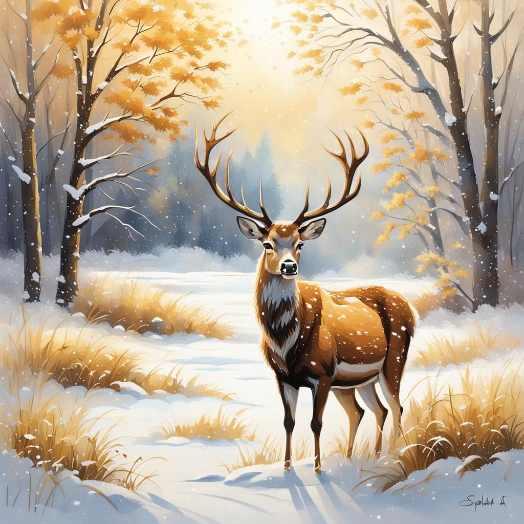 Majestic Winter Deer in Golden Light
