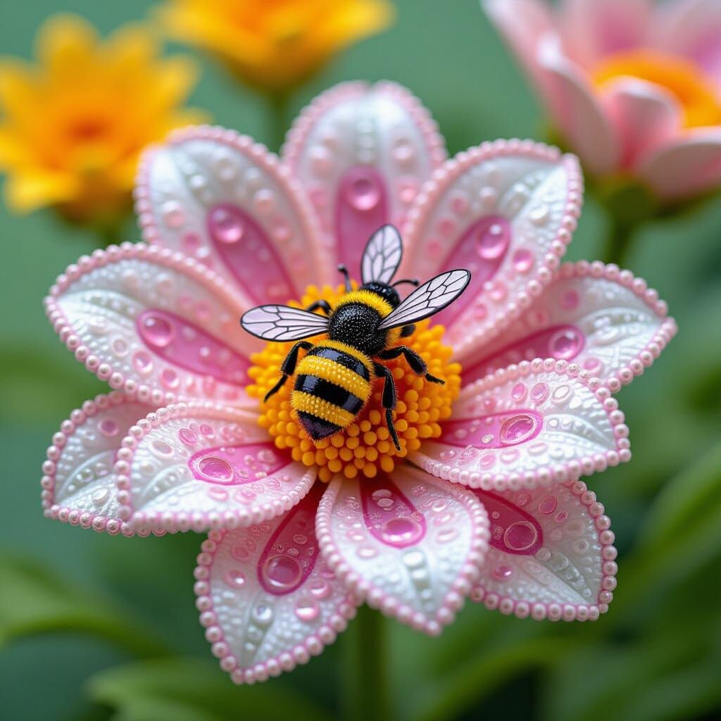 Bee and Flower Diorama in Pop Surrealism Style