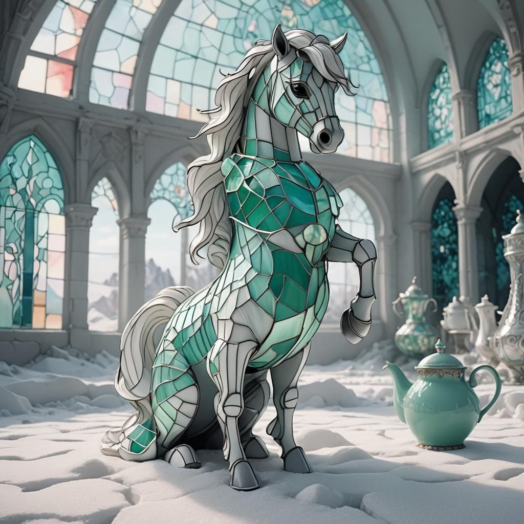 Stained Glass Pony and Teapot in Wasteland