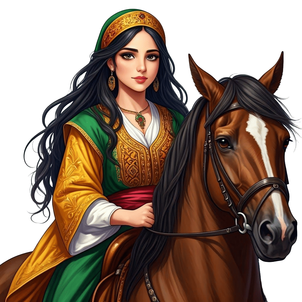 Anime Girl Riding Horse with Harmonious Colors