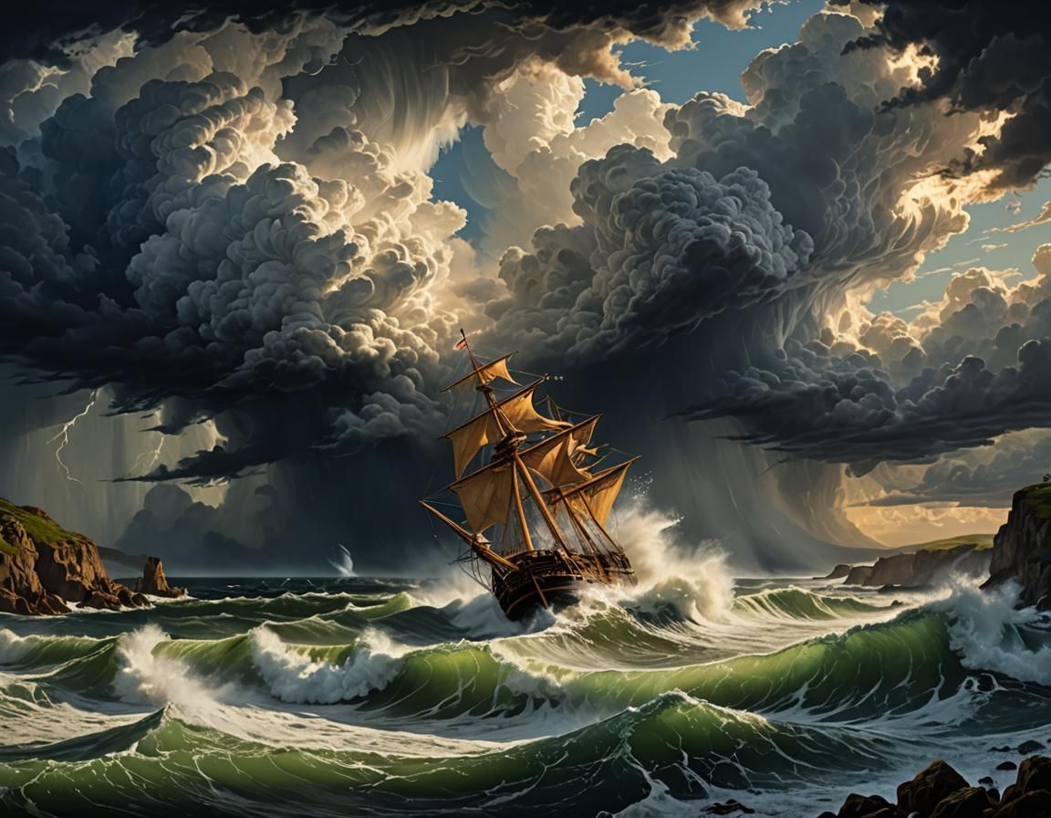 Raging Hurricane in Dark Skies: Hyperrealistic Digital Art