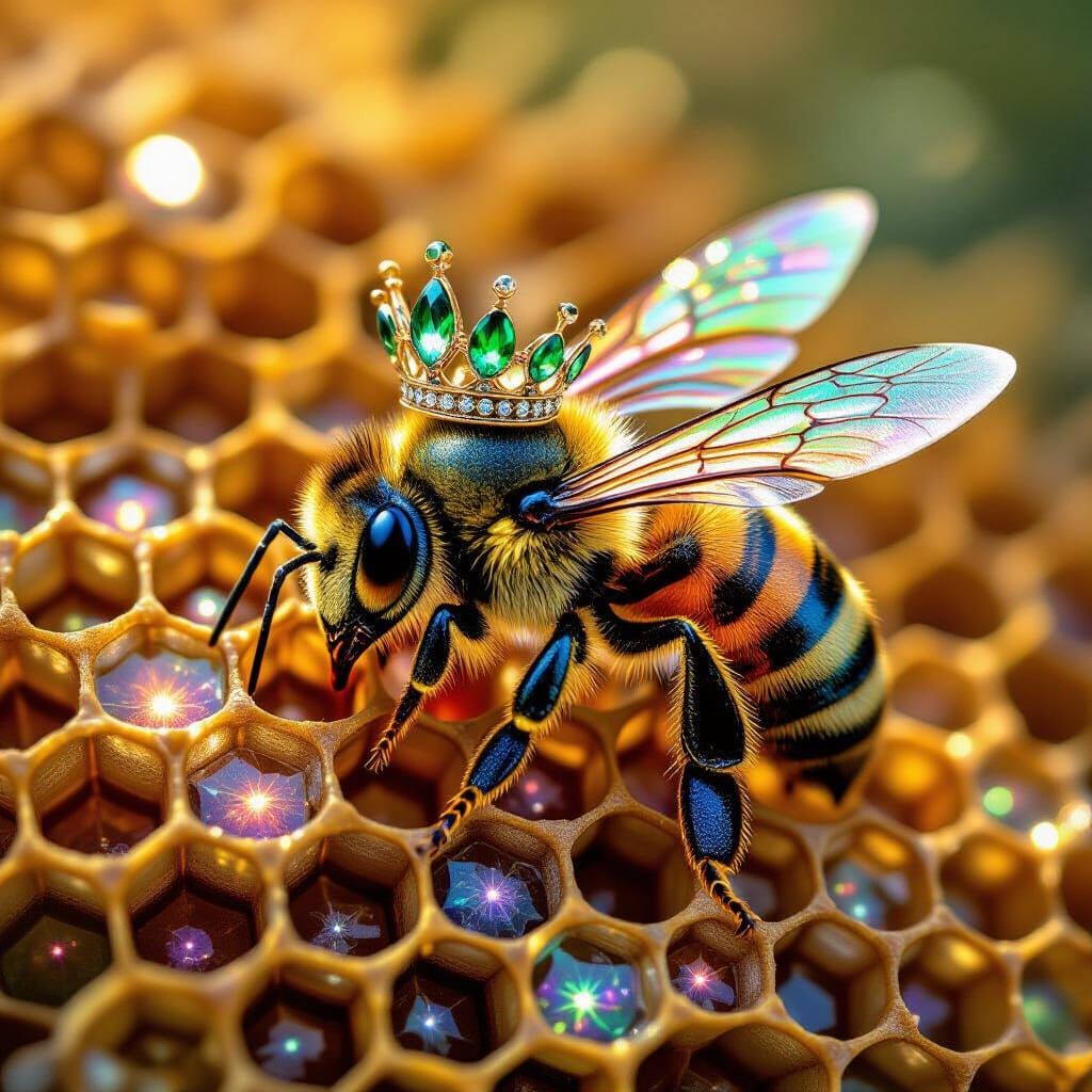 Queen Bee with Galaxy Honeycomb in Gemstone Art