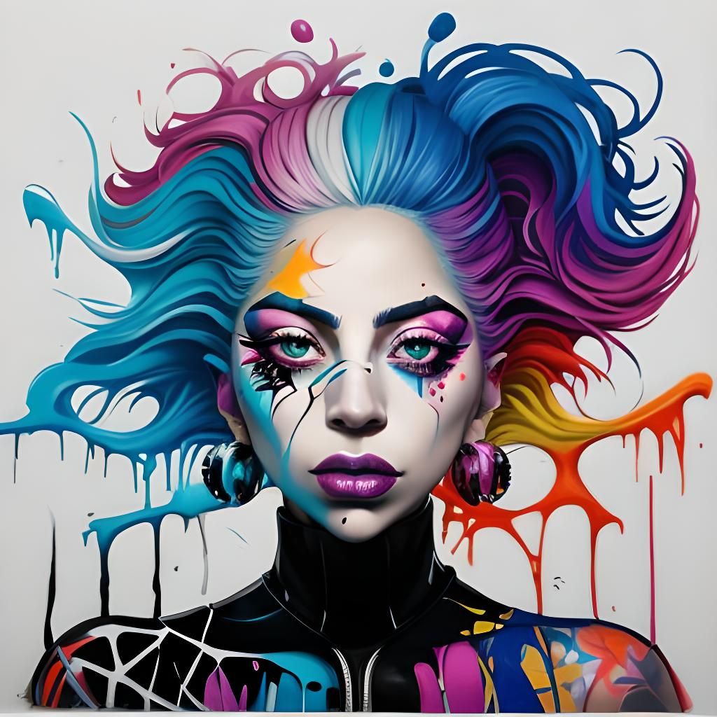 Lady Gaga Graffiti Art in Polychromatic Style
