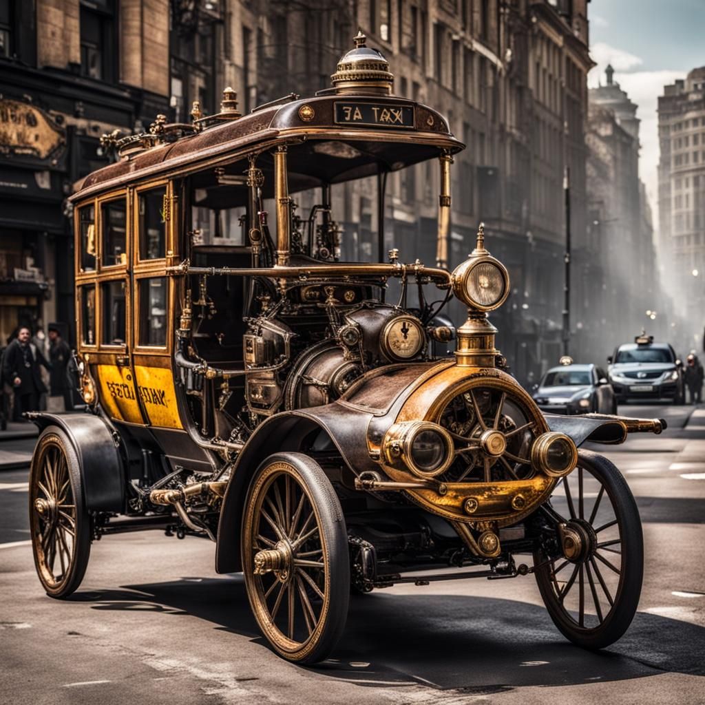 Steampunk Taxi on a City Street