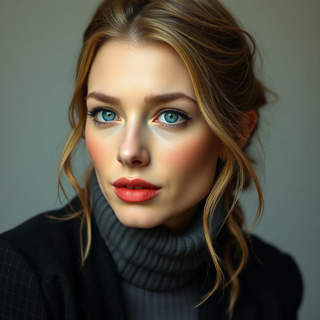 Ethereal Beauty in Hyperrealist Portrait with Shimmering Jew...