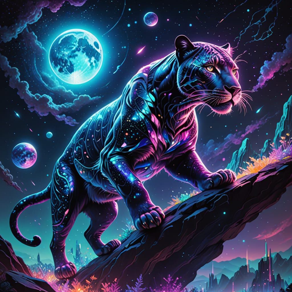 Surreal Panther in Cosmic Astral Hologram