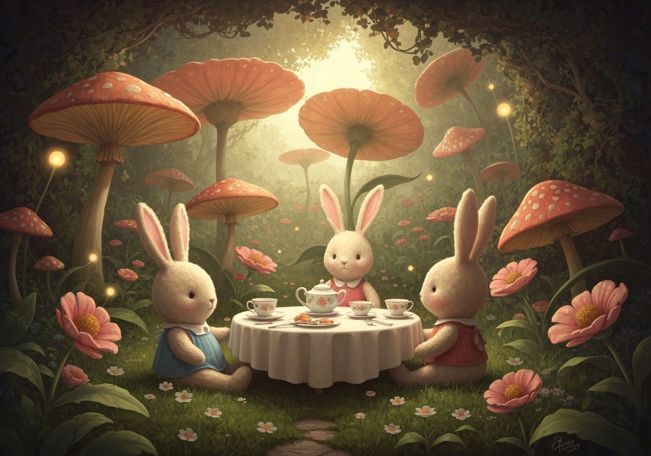 Fluffy Bunnies Tea Party in Magical Garden