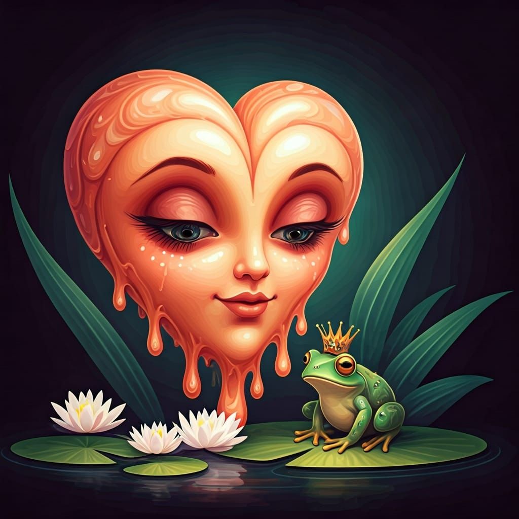 Heart and Frog in Dreamy, Whimsical Style