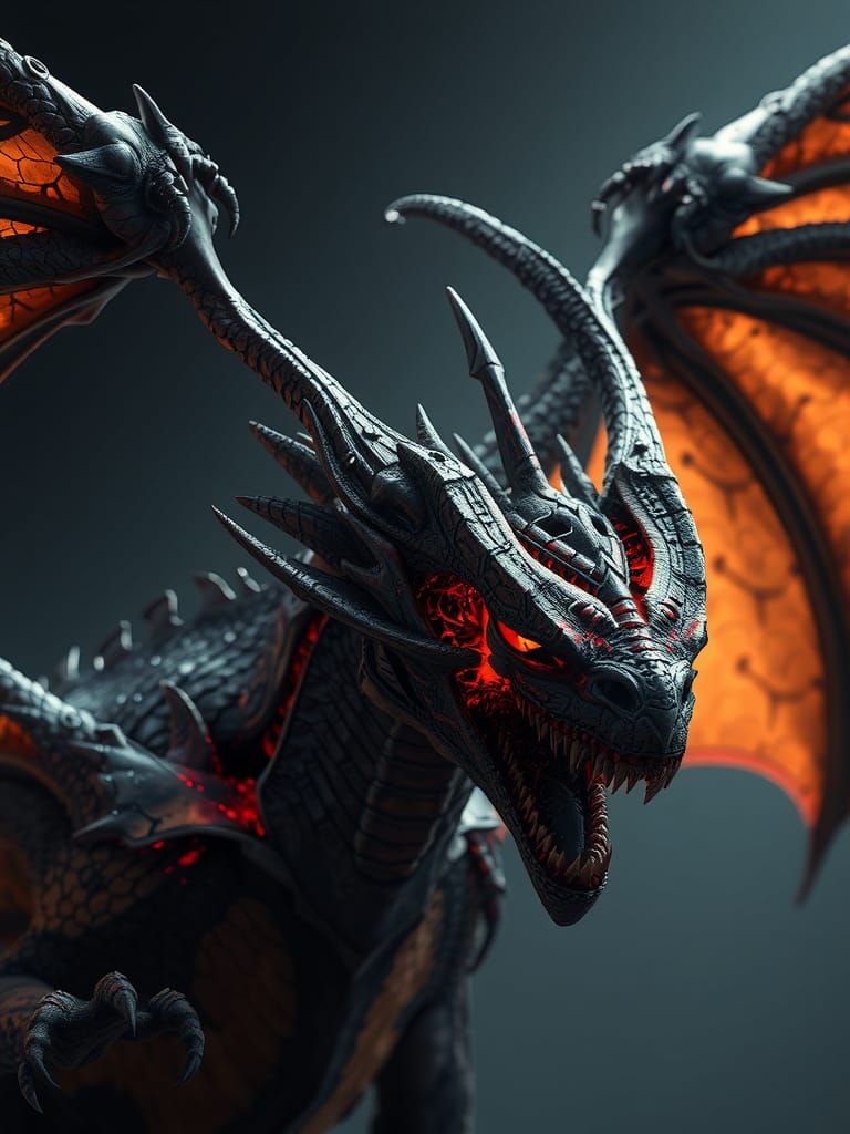 a iluminist portrait of a Undead Dragon with great open wings and inside the wings reflect of a old war, on boody flesh ...