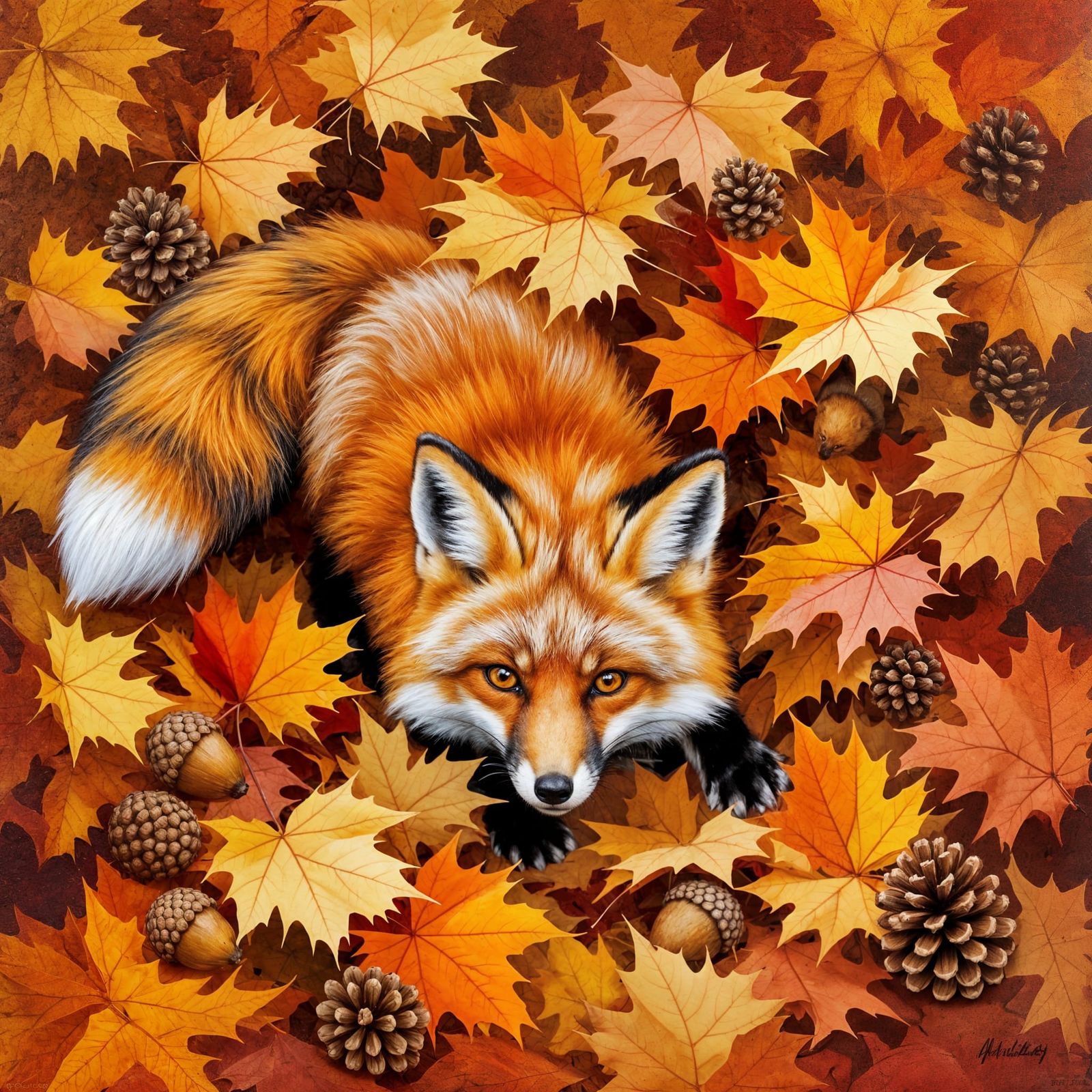 Mischievous Fox Burrows in Autumn Leaves