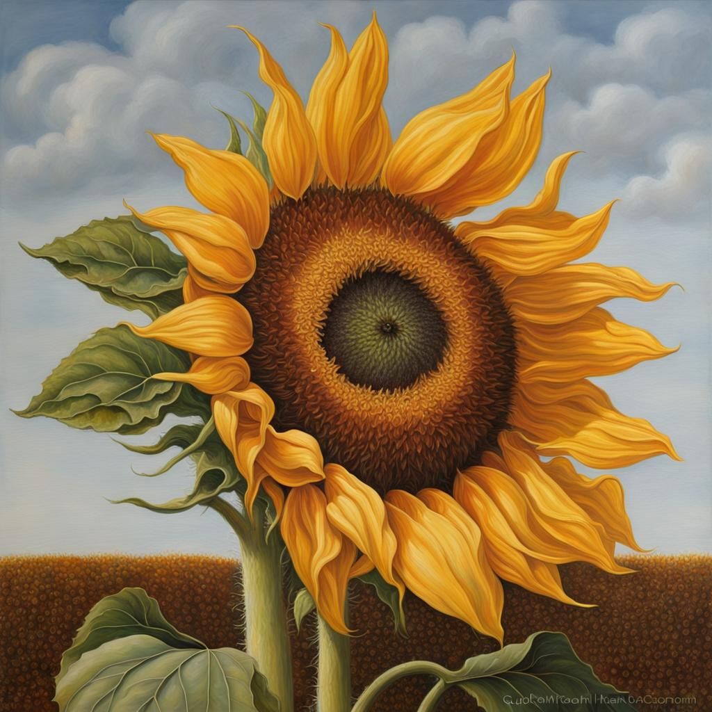Hyperrealistic Sunflower Seed Head Oil Painting
