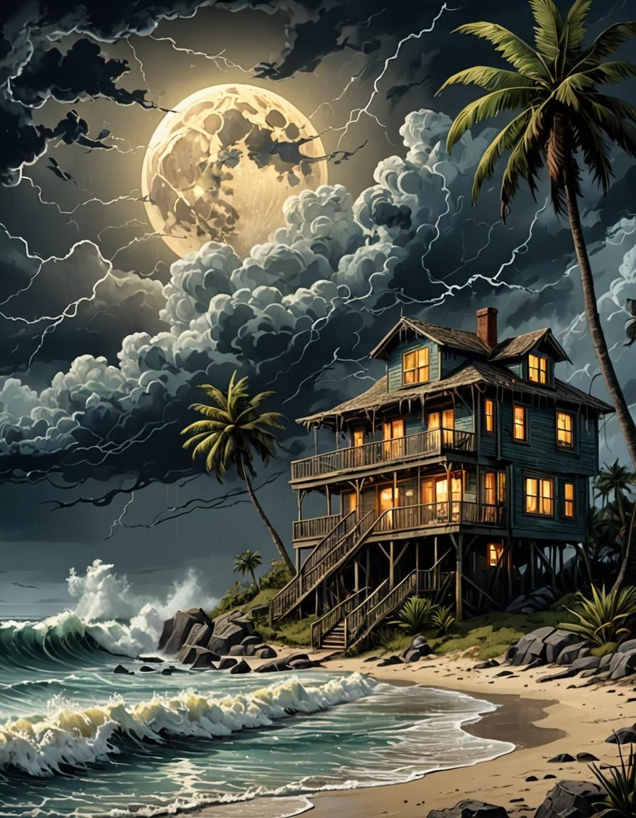 Stormy Beach House: Dystopian Matte Painting