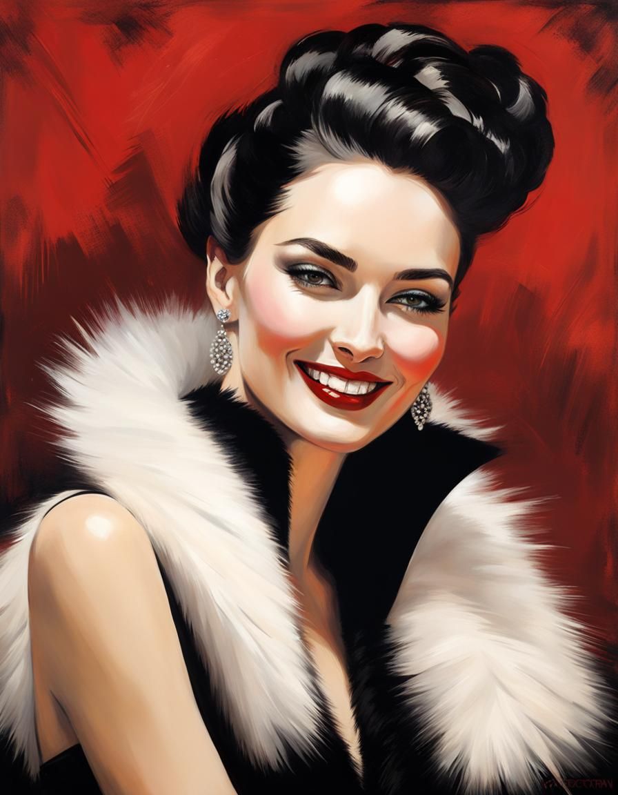 Elegant Woman with Fur Collar, Romantic Portrait