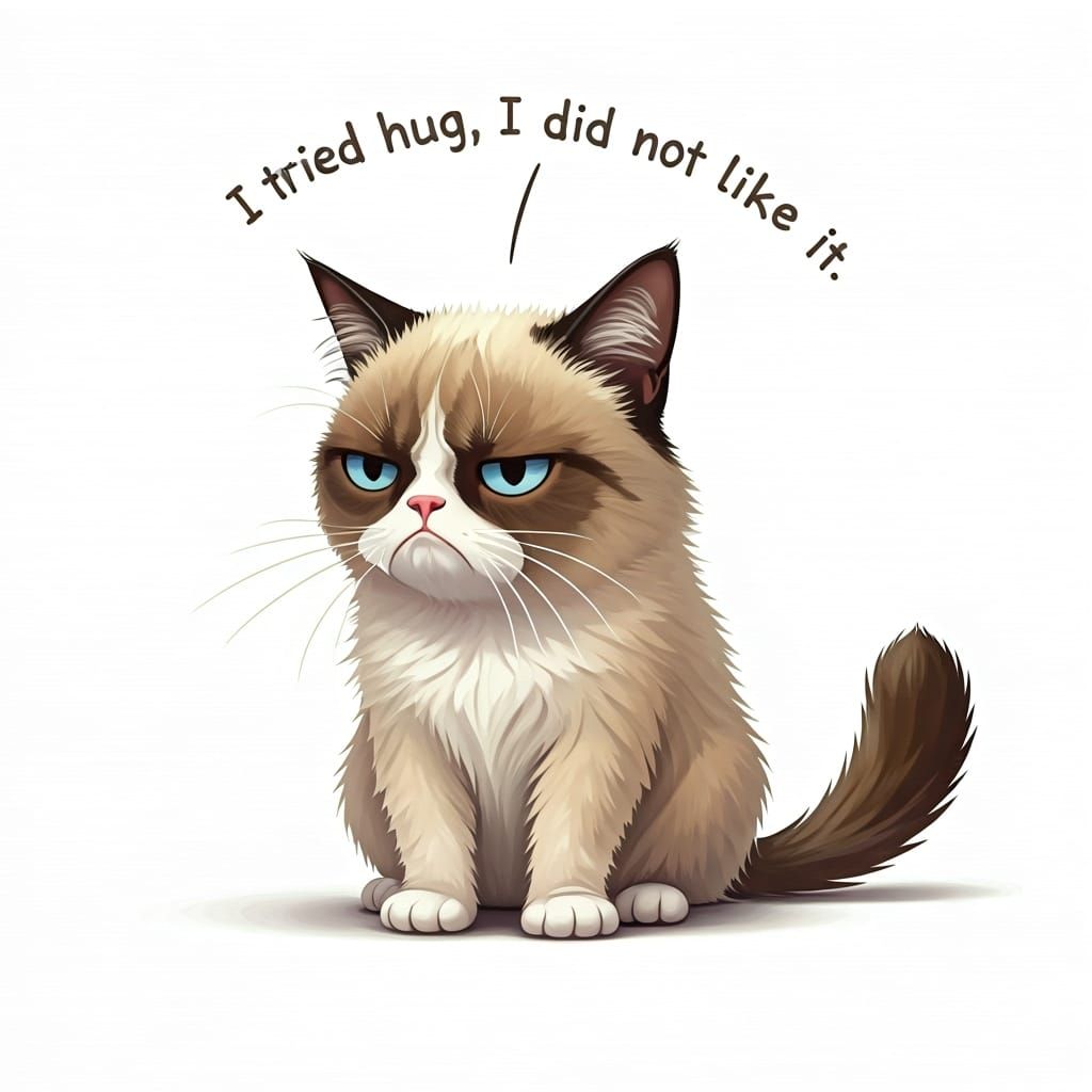 Grumpy Persian Cat with Funny Text in Cartoon Style