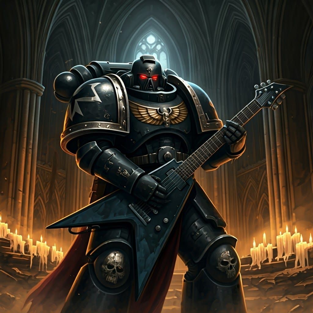 Black Templar Space Marine Shreds in Ruined Cathedral