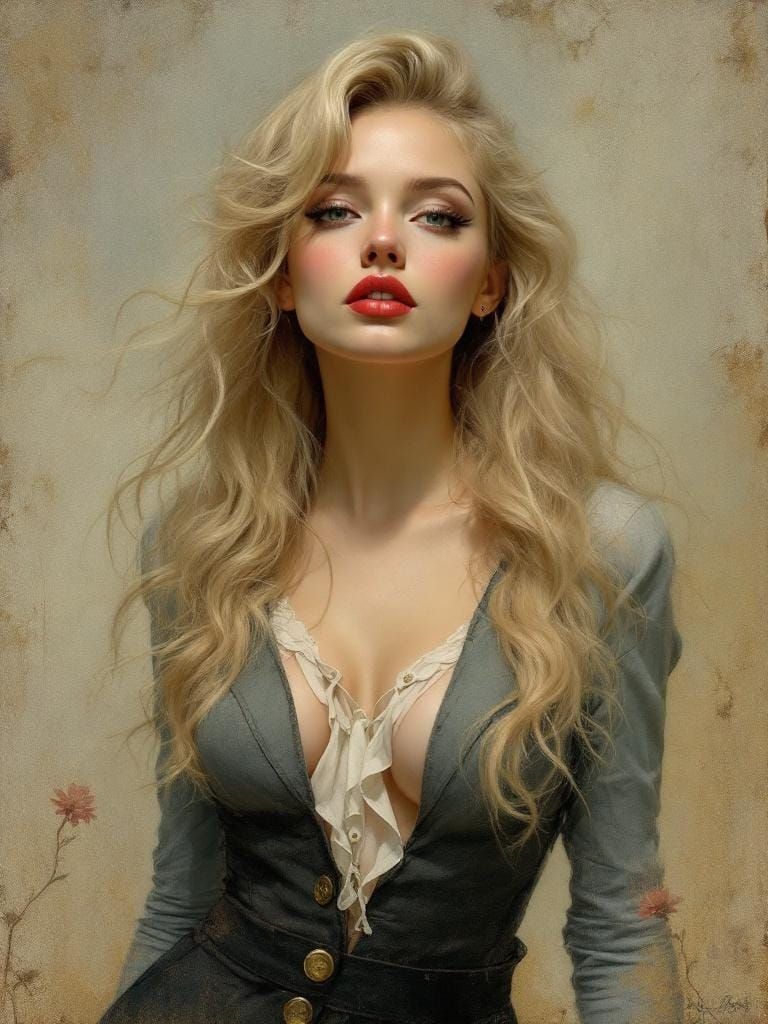 Blonde Pin-Up Woman in Mao Jacket, Soft Light