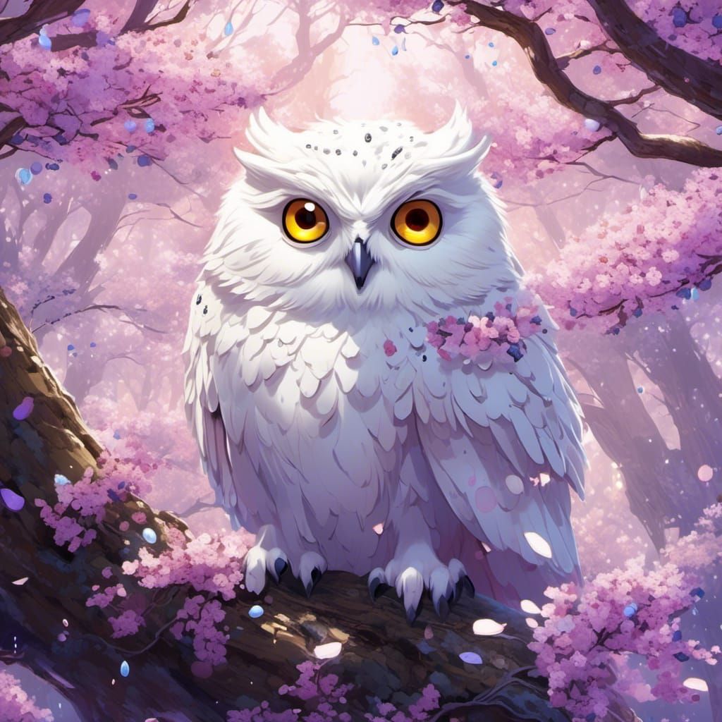 Anime Style White Owl with Glass Eggs