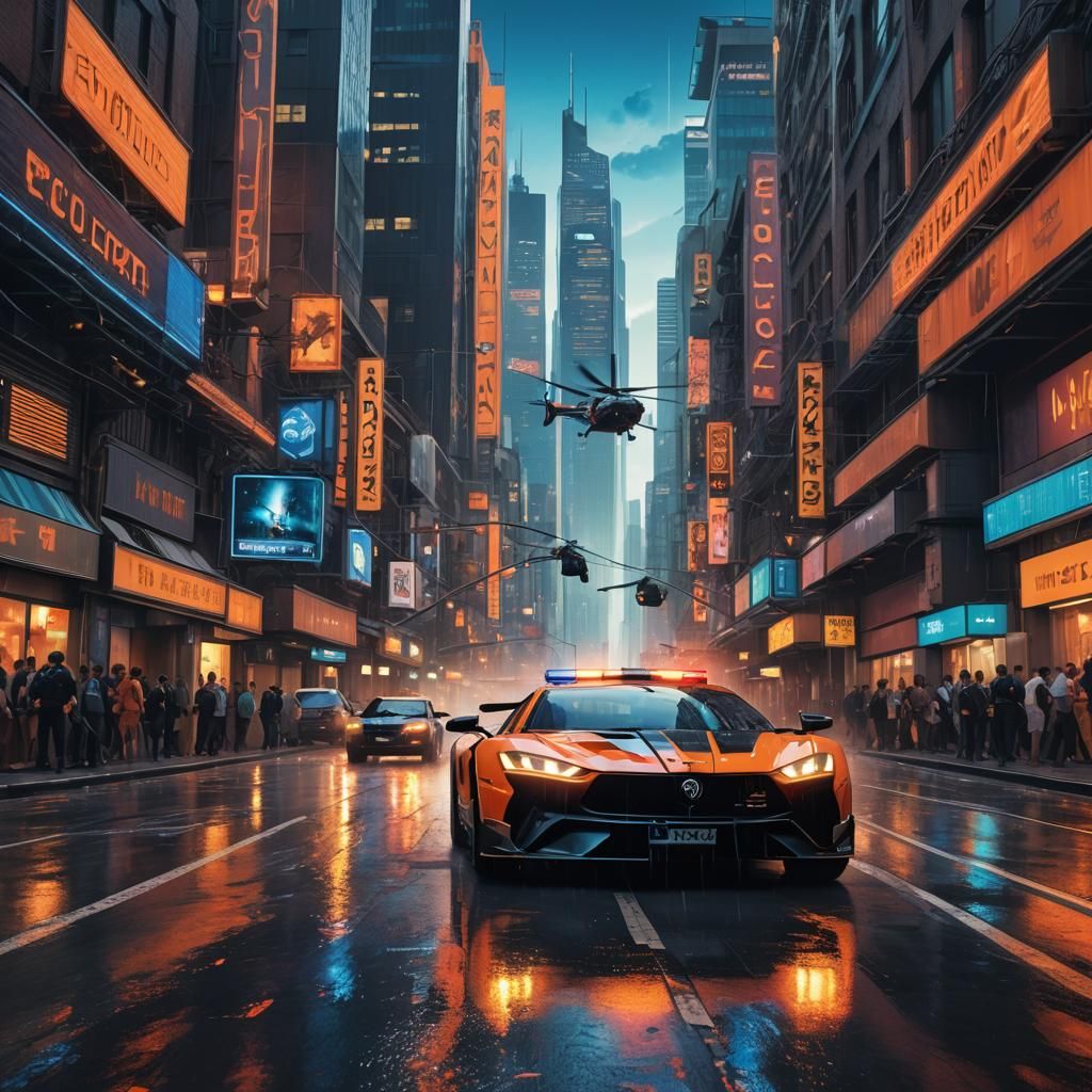 Race Car City Chase: Matte Painting in Unreal Engine 5 Style