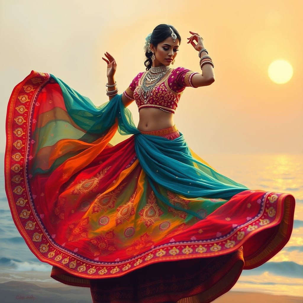 Stunning Indian Beauty in Traditional Lehenga and Choli with...