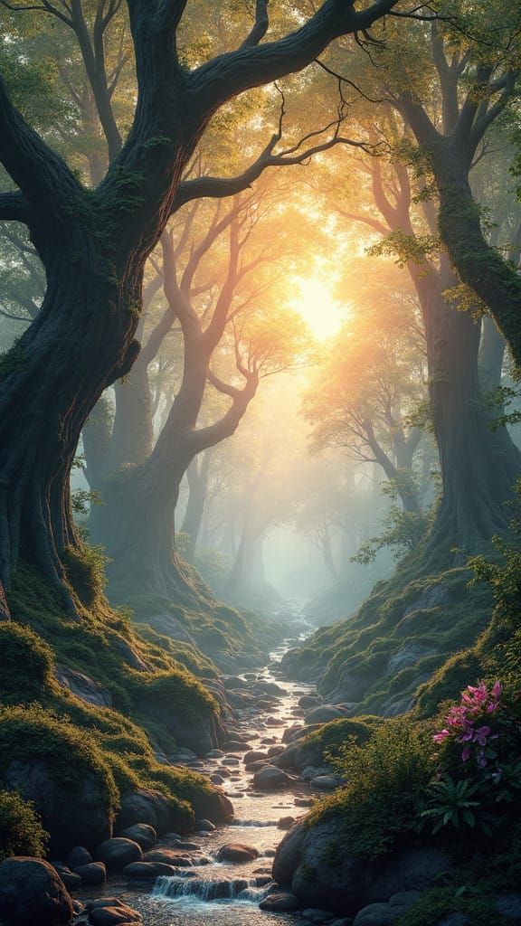 Majestic Winter Forest Scene in Ethereal Style