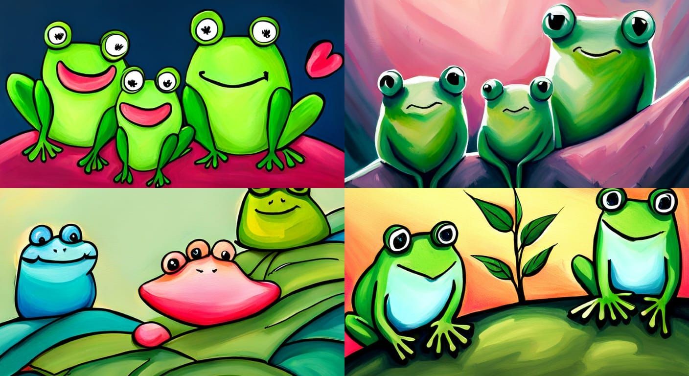 Kawaii Frog Friends: Acrylic Painting on Canvas