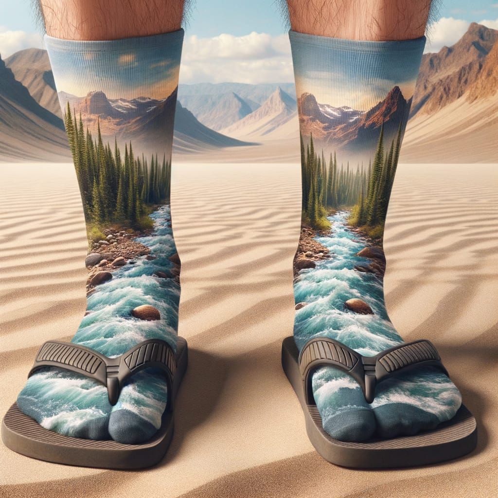 Hyperrealistic Socks with Mountain River Design