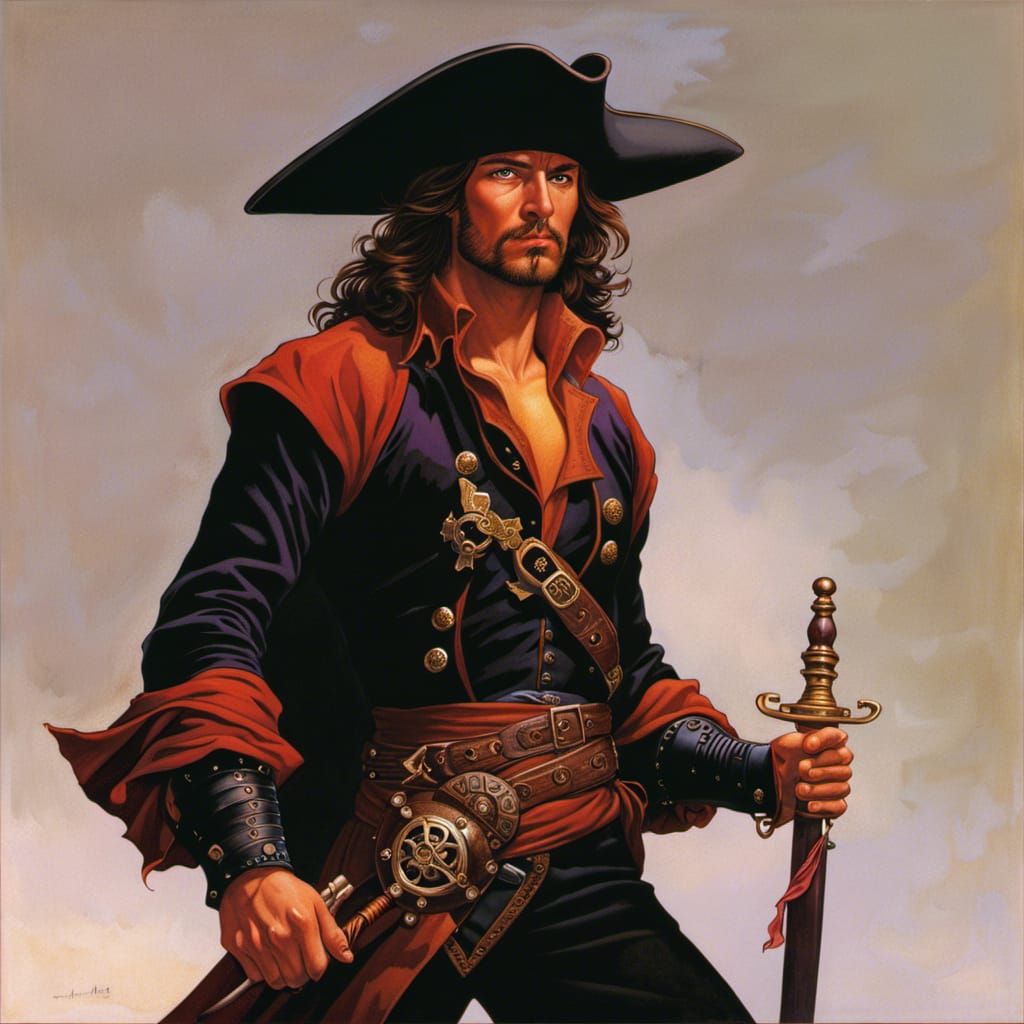 Dashing Swashbuckler in a Romantic Fantasy Art Style