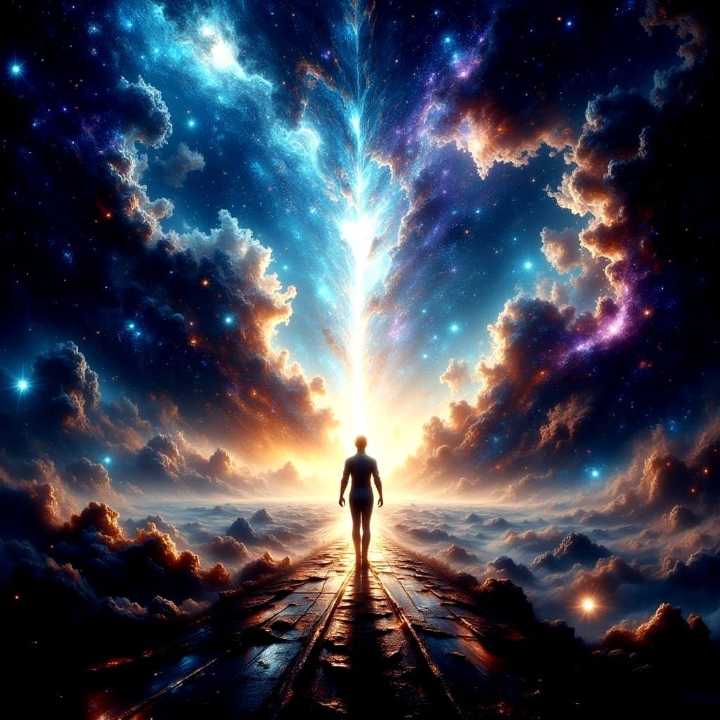 Stepping Into Infinity in Grungy Impasto Style