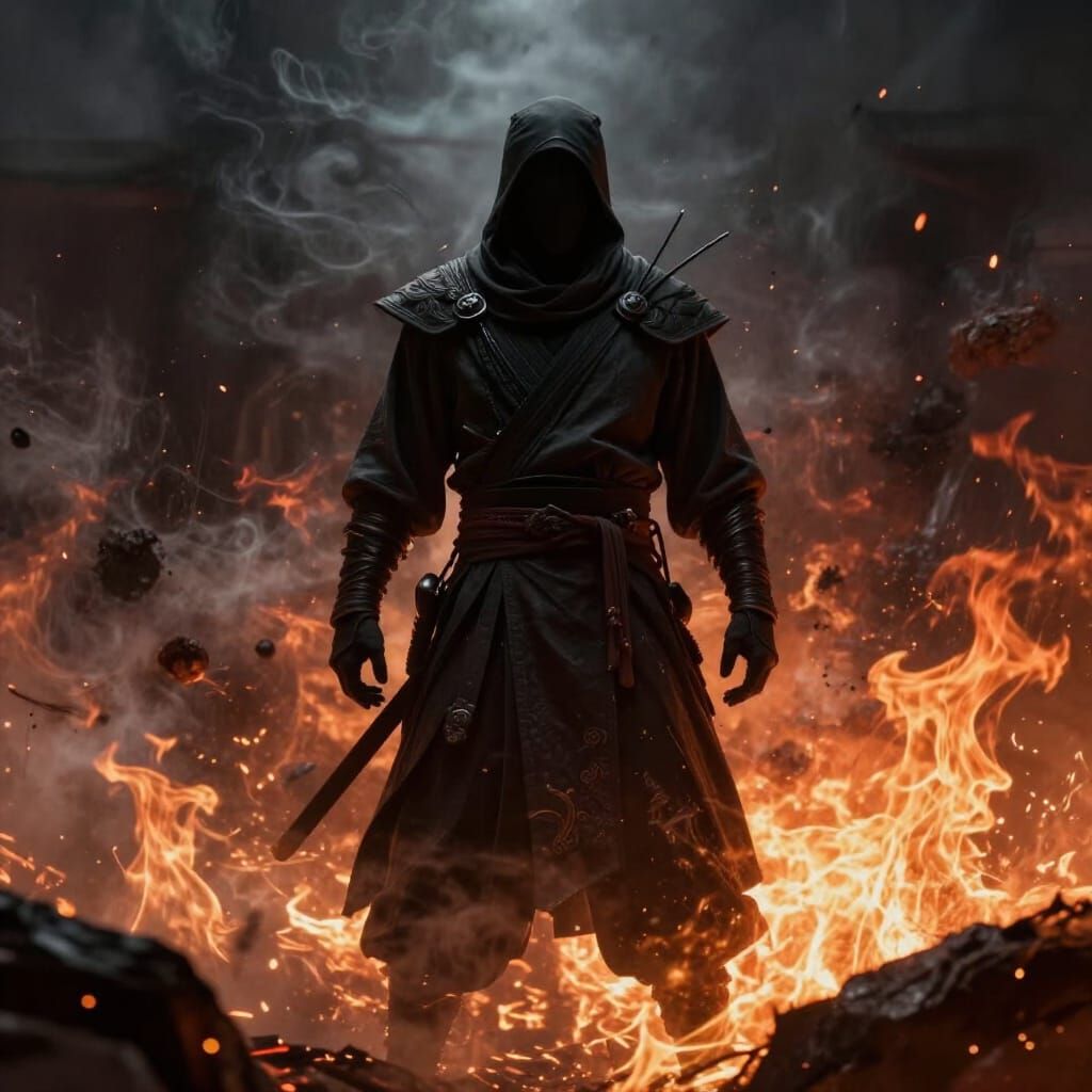 Shadow Ninja in Ash Storm Digital Matte Painting