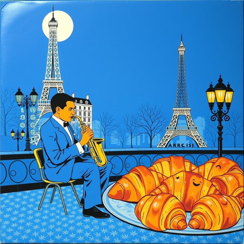 Psychedelic Jazz Croissants in Paris: Pop Art Design