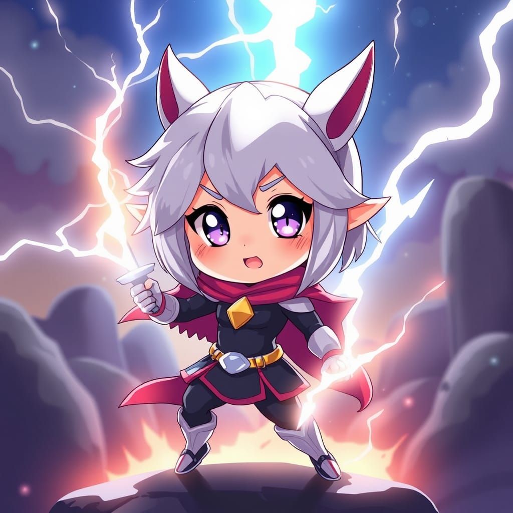 Cute Thunder Girl in Anime Manga Style