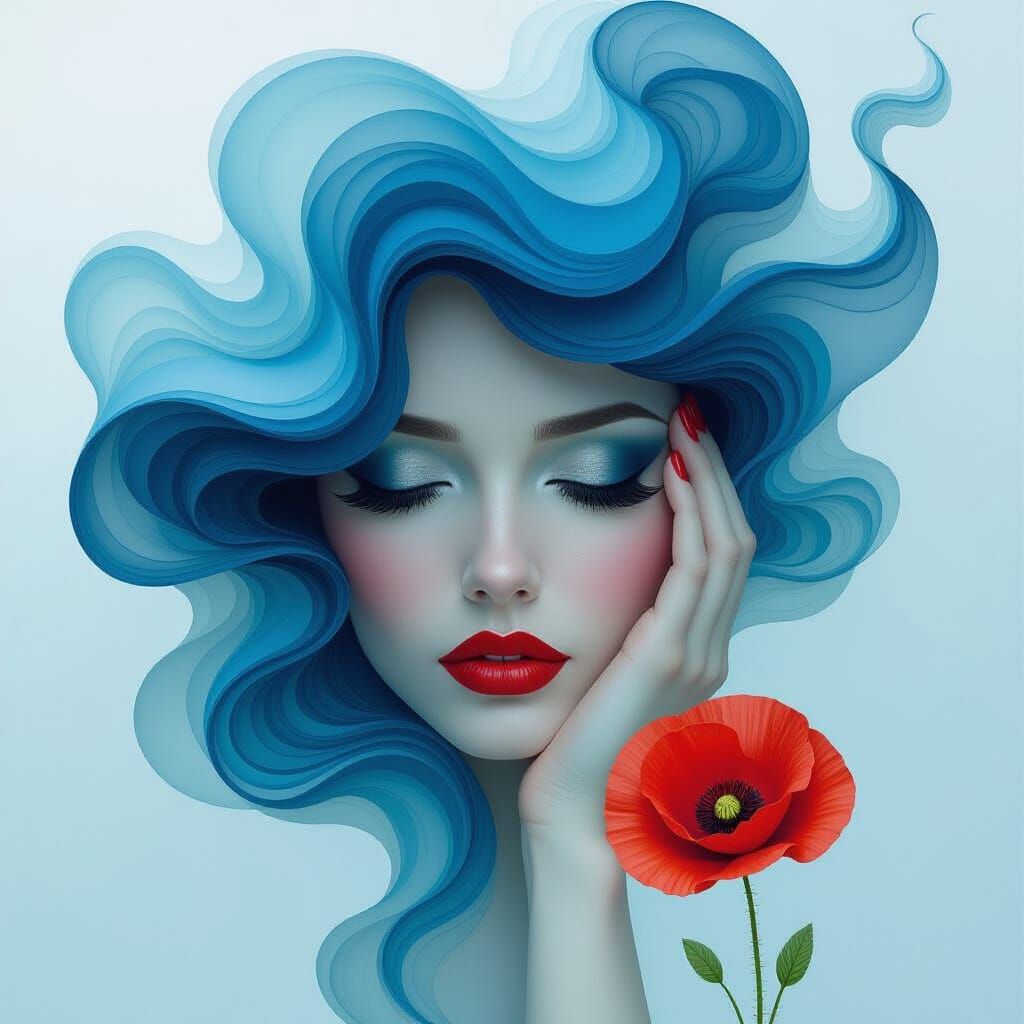 A striking and thought-provoking digital art piece featuring...