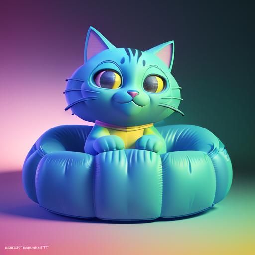 Inflatable Cat on Sofa: Pixar-Style 3D Art