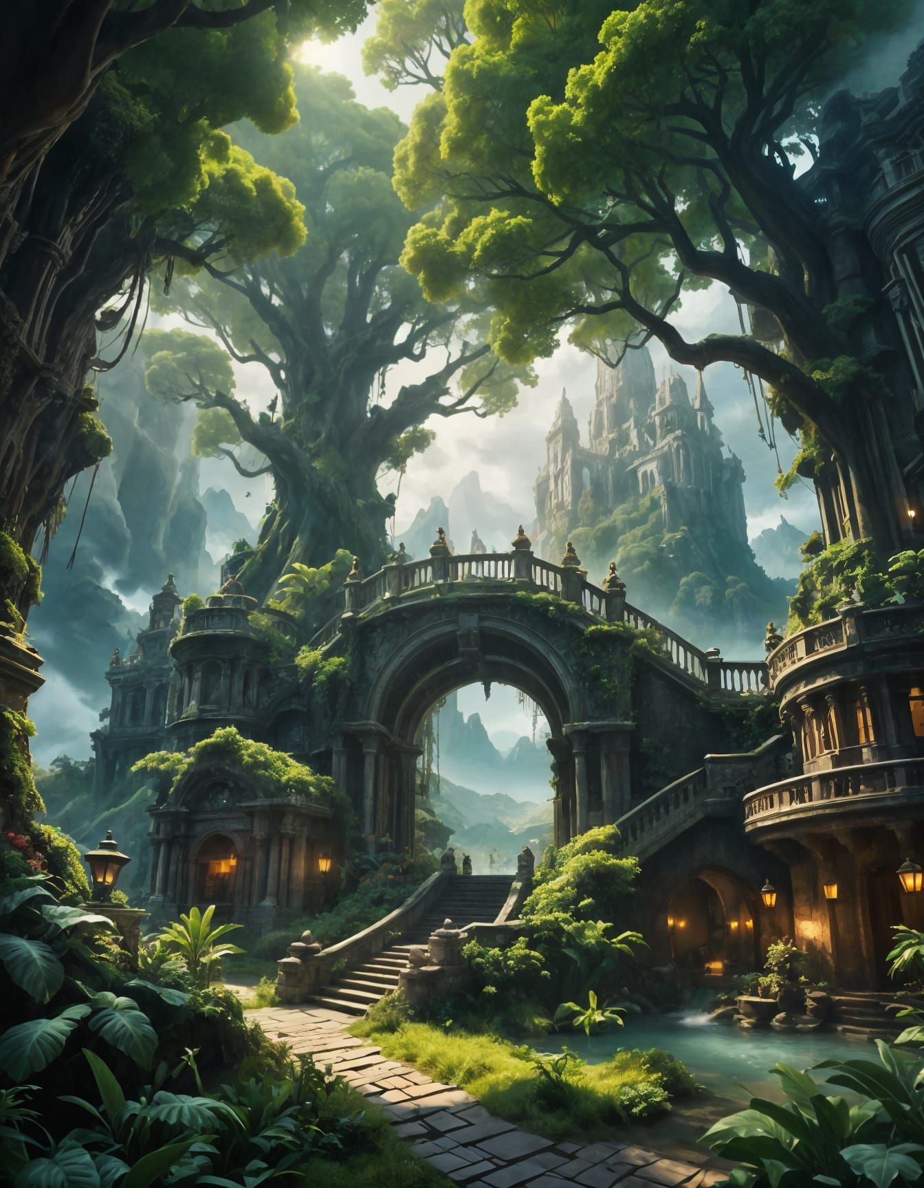 Epic Cinematic Digital Painting of a Majestic Mountain Kingd...