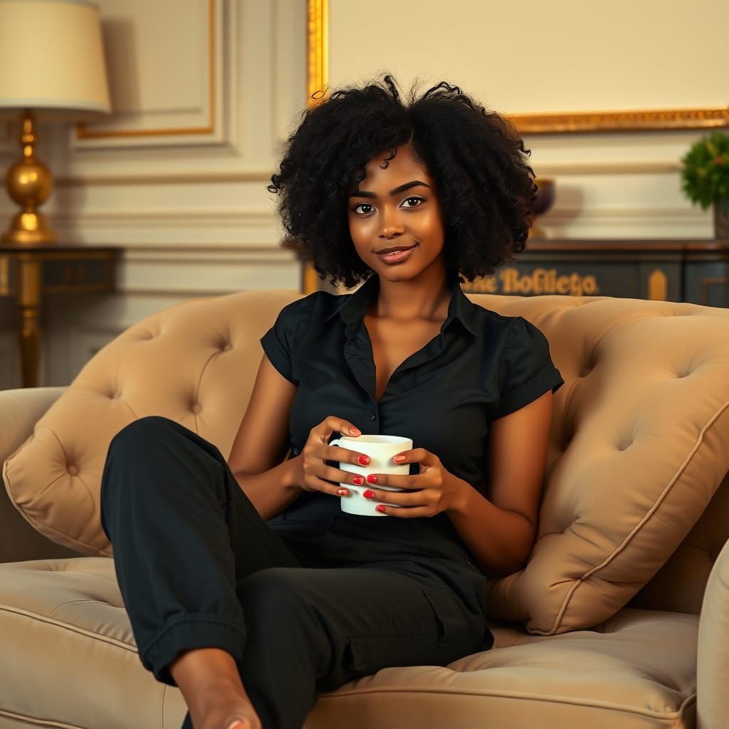 Confident Brazilian Woman in Classic Room with Tropical Acce...
